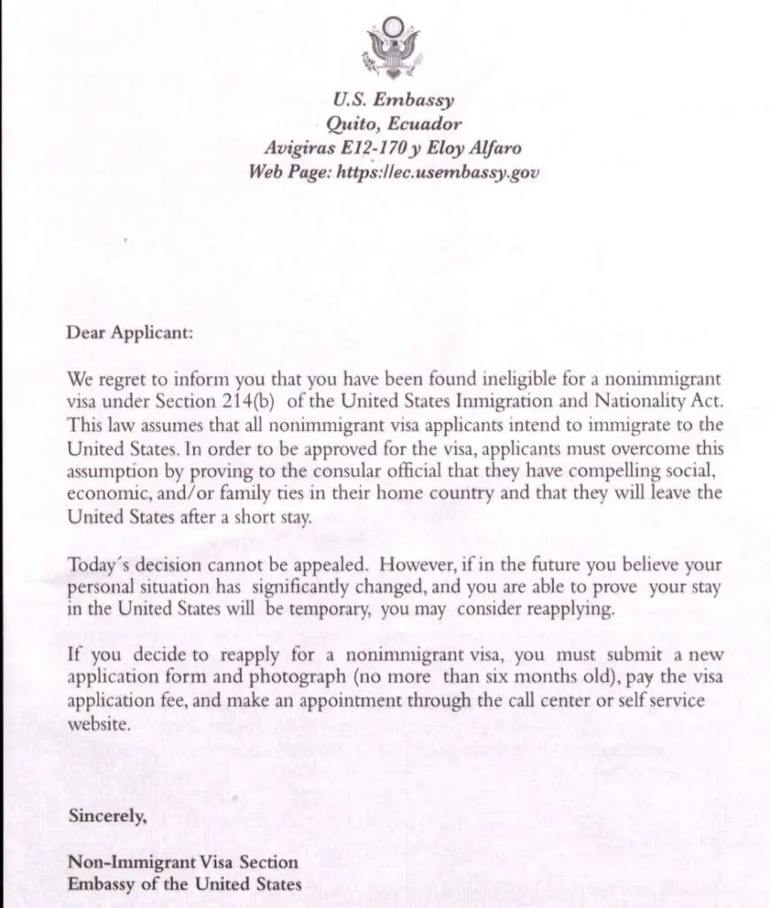 214(b) Slip Rejection letter