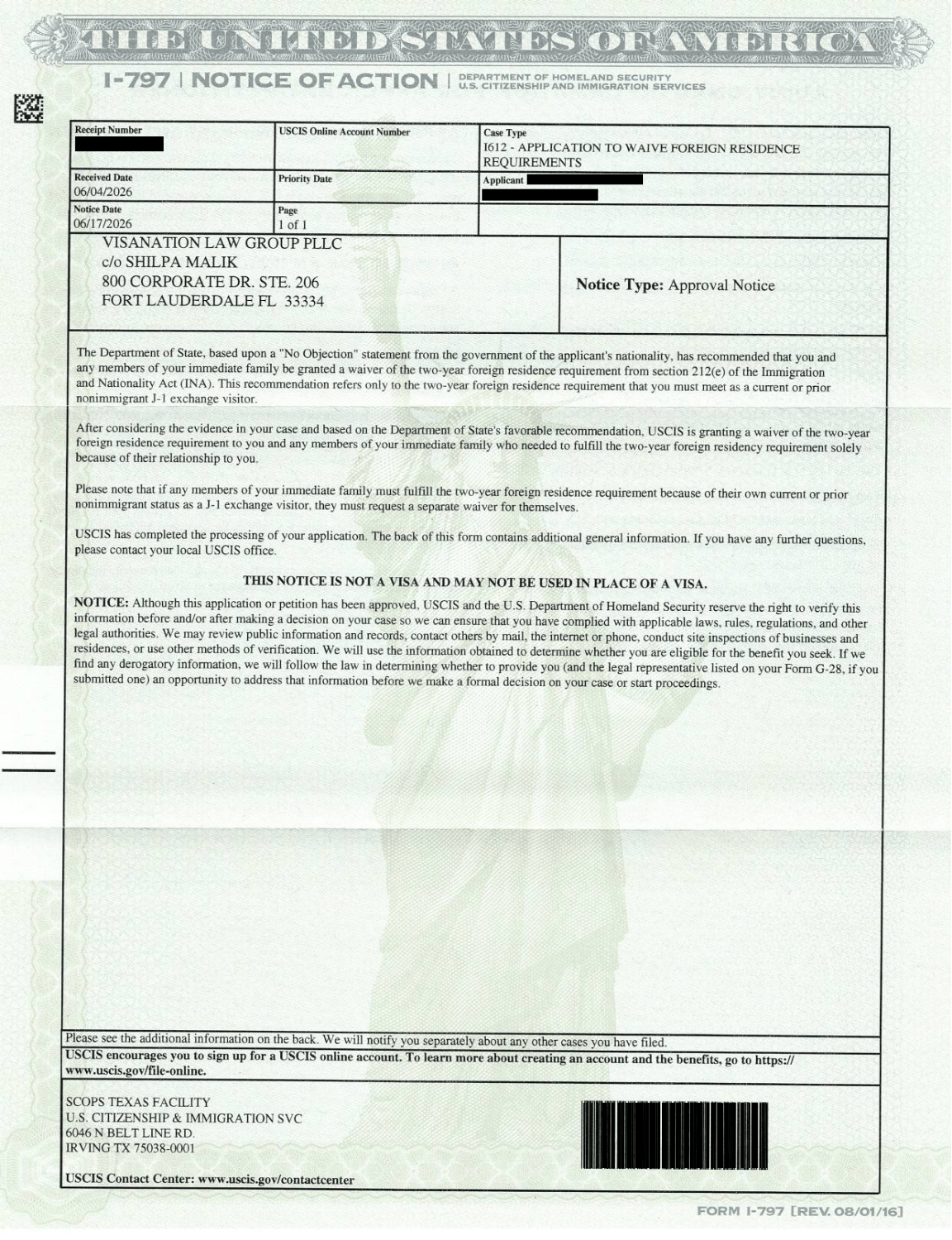J-1 Waiver approval notice