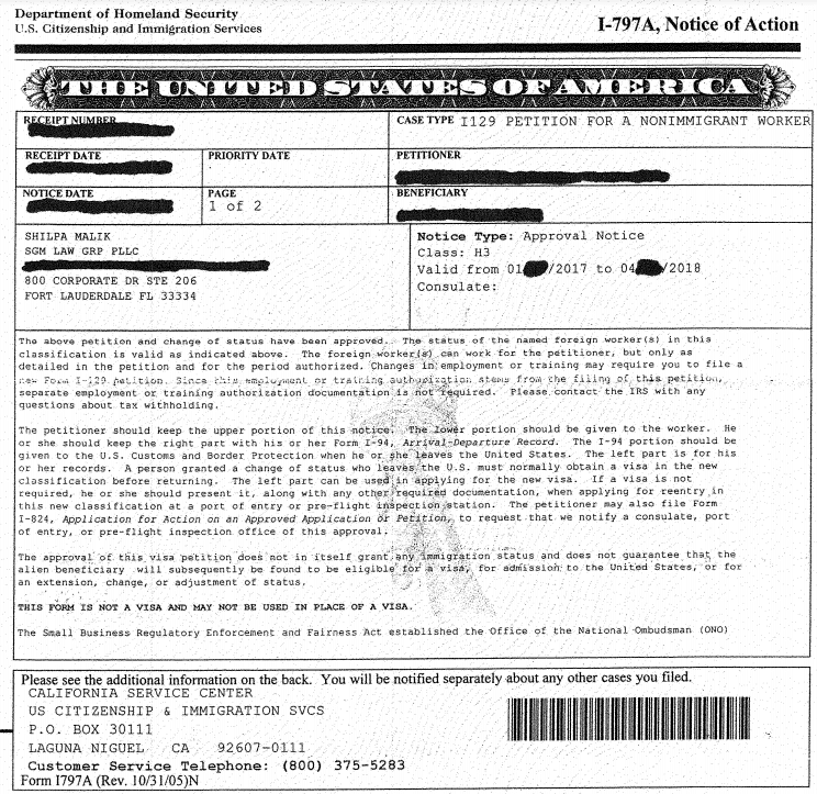 H3 Visa RFE