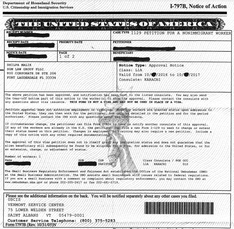 L-1A Approval Notice