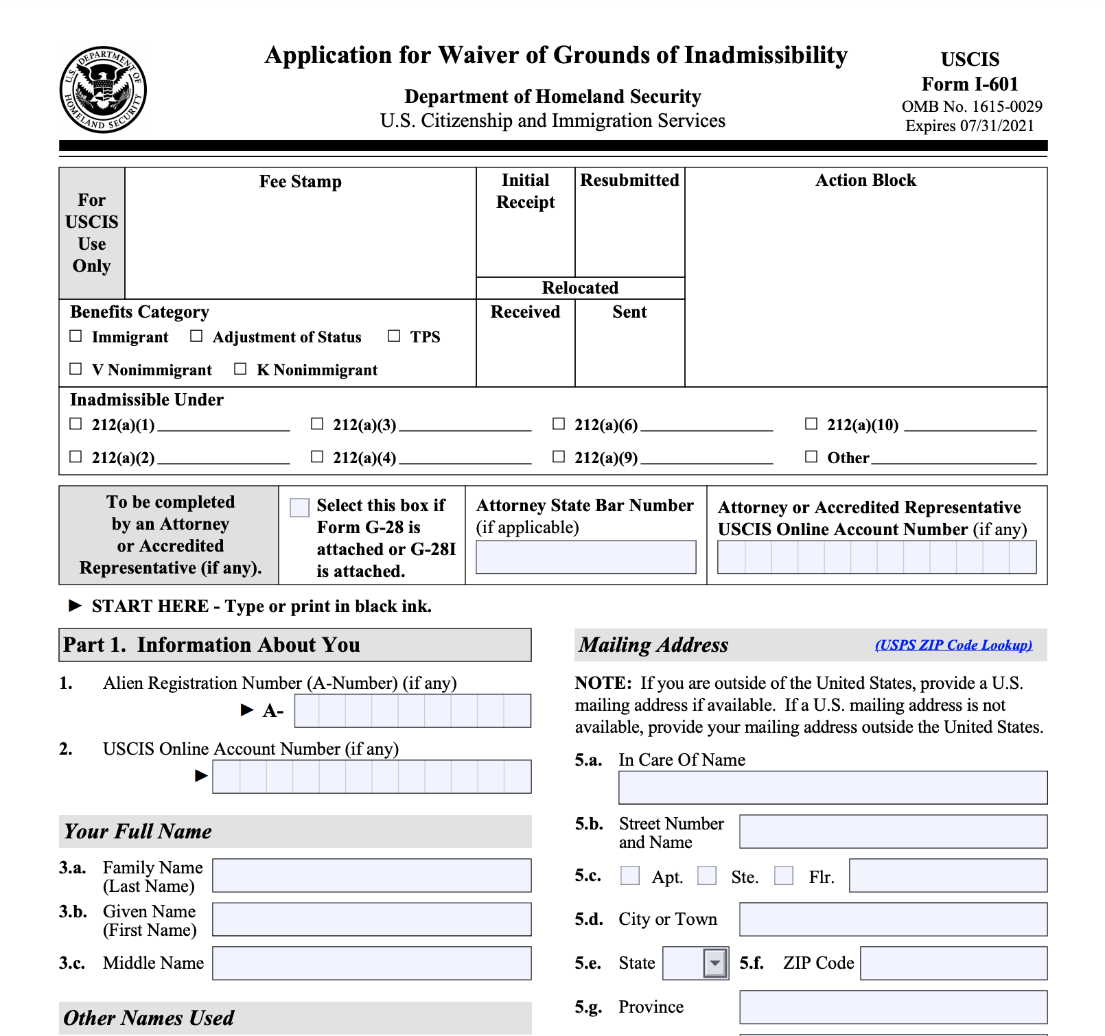 form i-601a