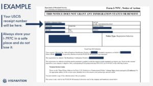Example of I-797C Notice of Action form for Masters Cap Application 