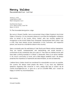a mock letter of reference letter of immigration