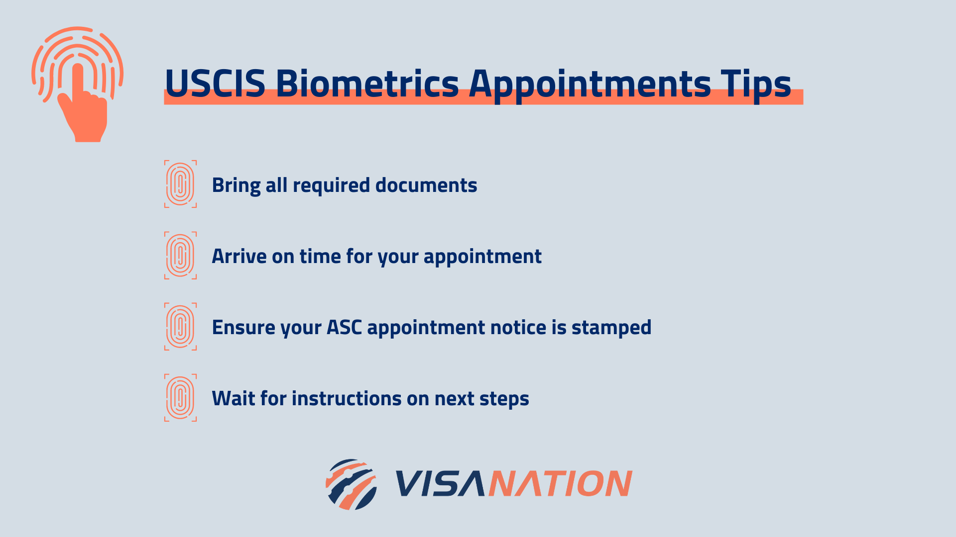 USCIS Biometrics Appointment table of things to remember after receiving ASC appointment notice