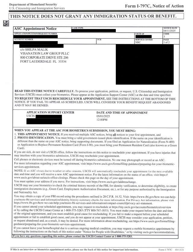 I-797C Biometrics
