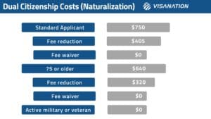 Dual Citizenship USA Costs Table 2023