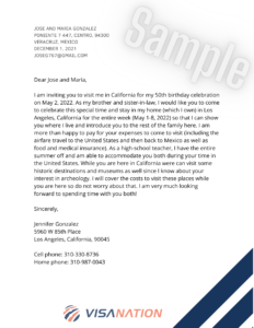 letter for apply visa visa invitation letter for US sample in 2023