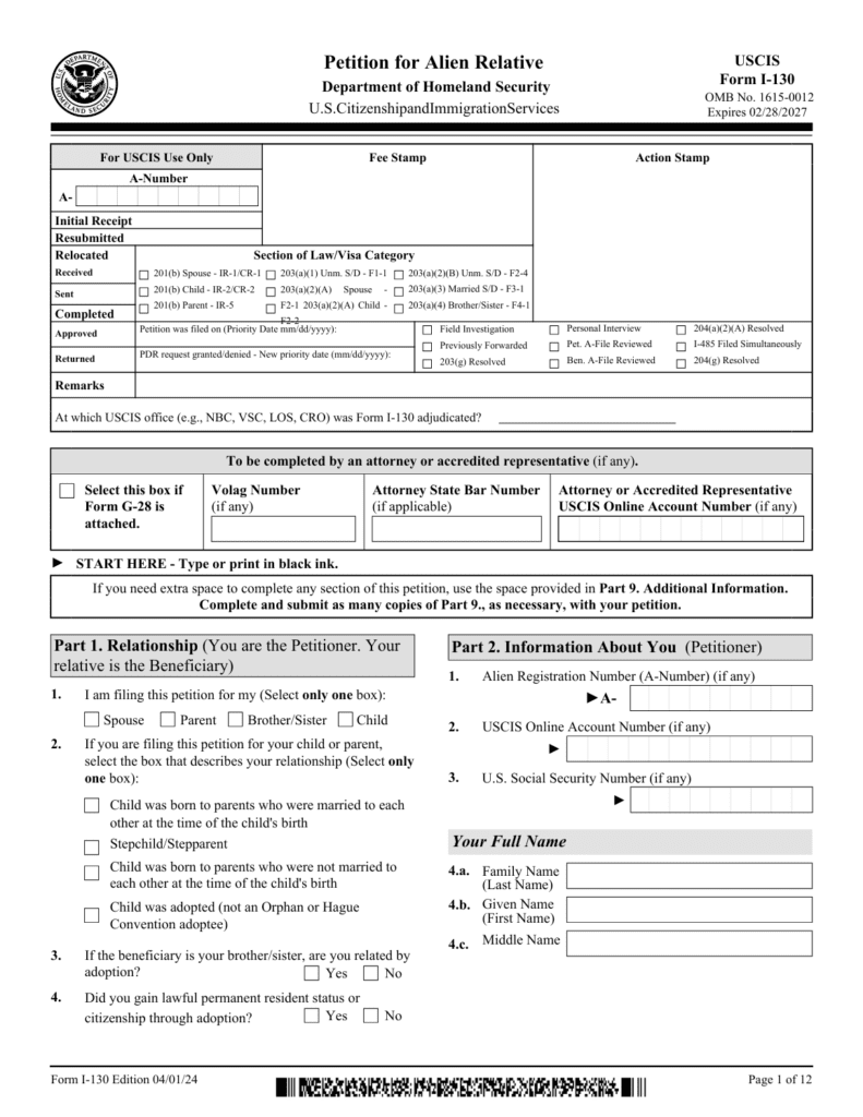 Form I-130 Sample