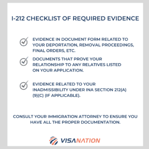 required evidence form 212