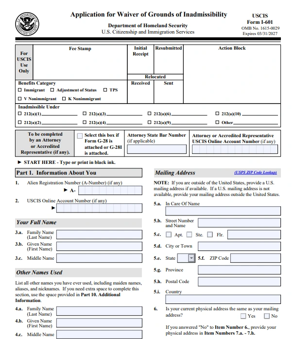 I 601 sample
