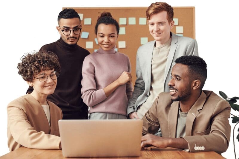 This is an image of diverse workers in an office setting.