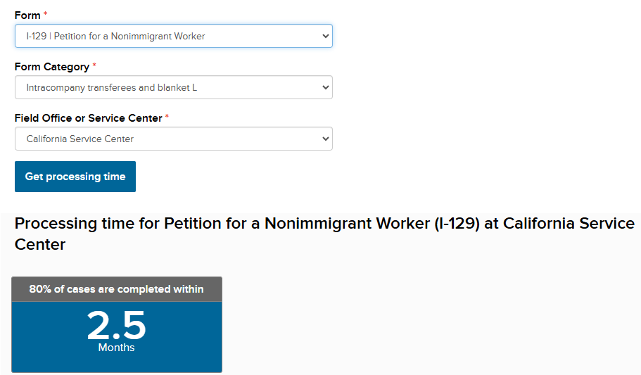 Processing time for L-1B visa - form I-129