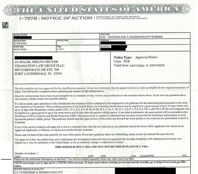 H-1B extension approval