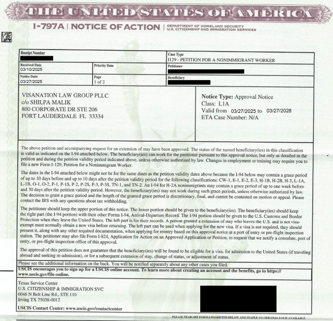 L-1A visa approval