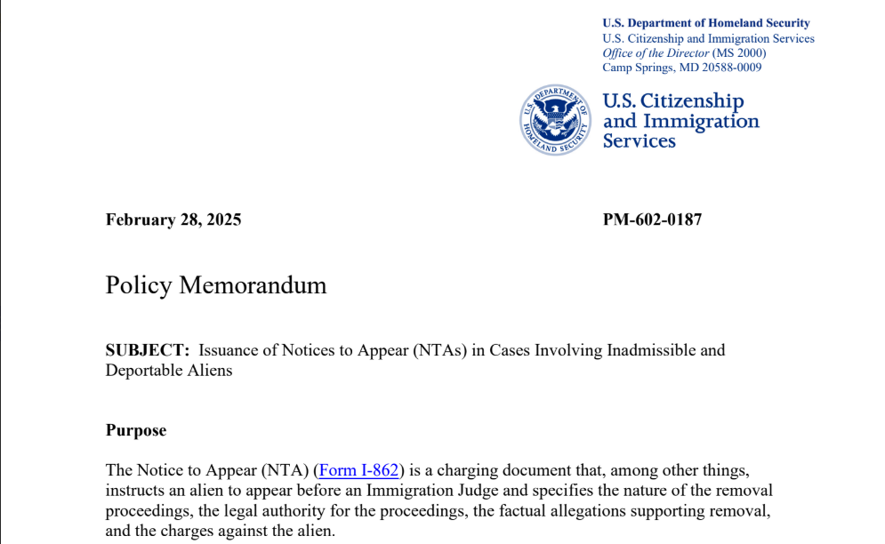 USCIS Now Enforcing Harsh NTA Policy: Denied Visas Triggering Deportation Proceedings
