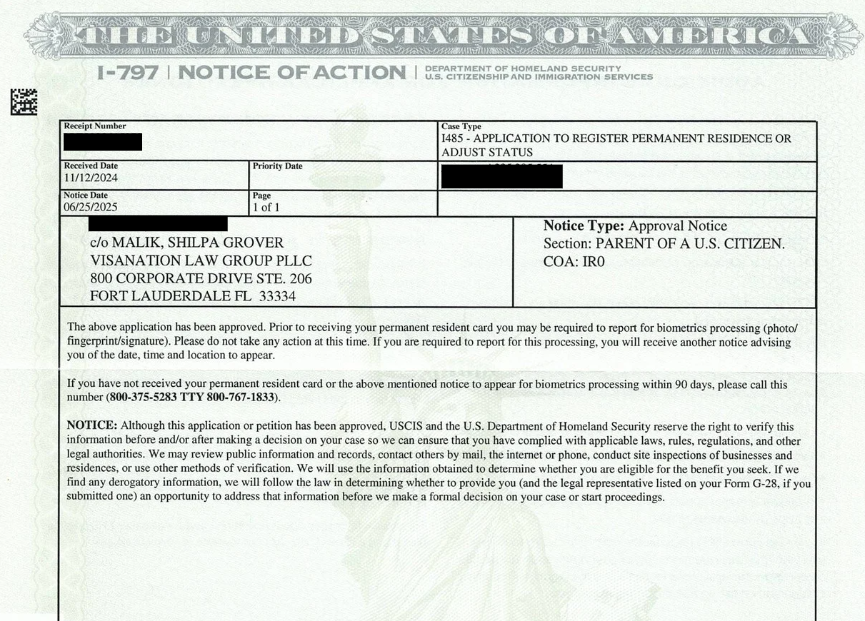 Green Card for Parent from Japan Approved in 8 Months