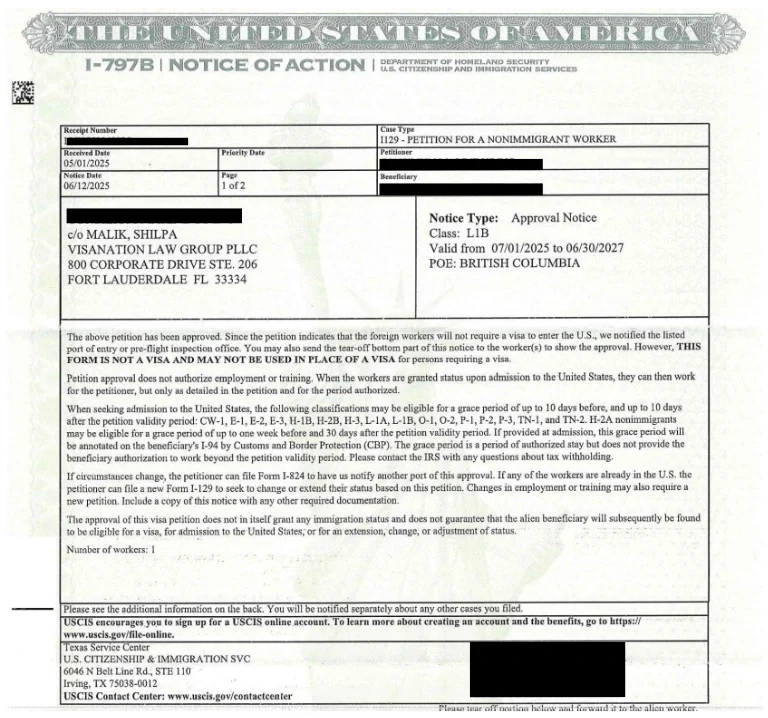 L-1B Extension approved