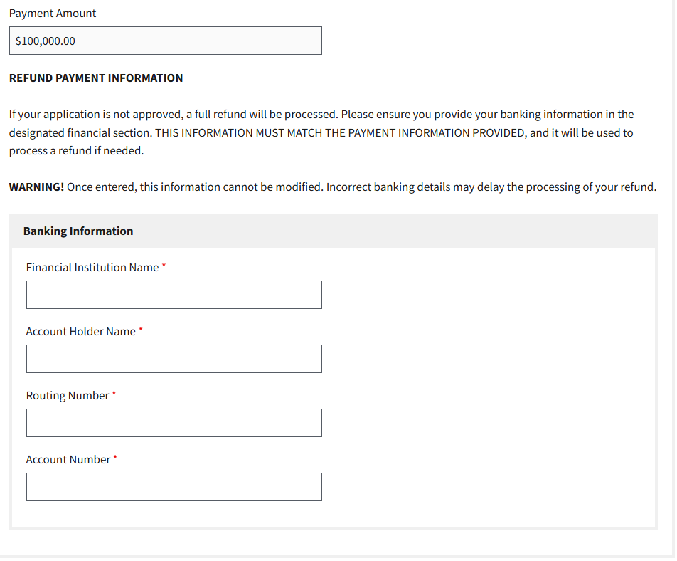 Picture of H-1B portal to make 100,000 payment