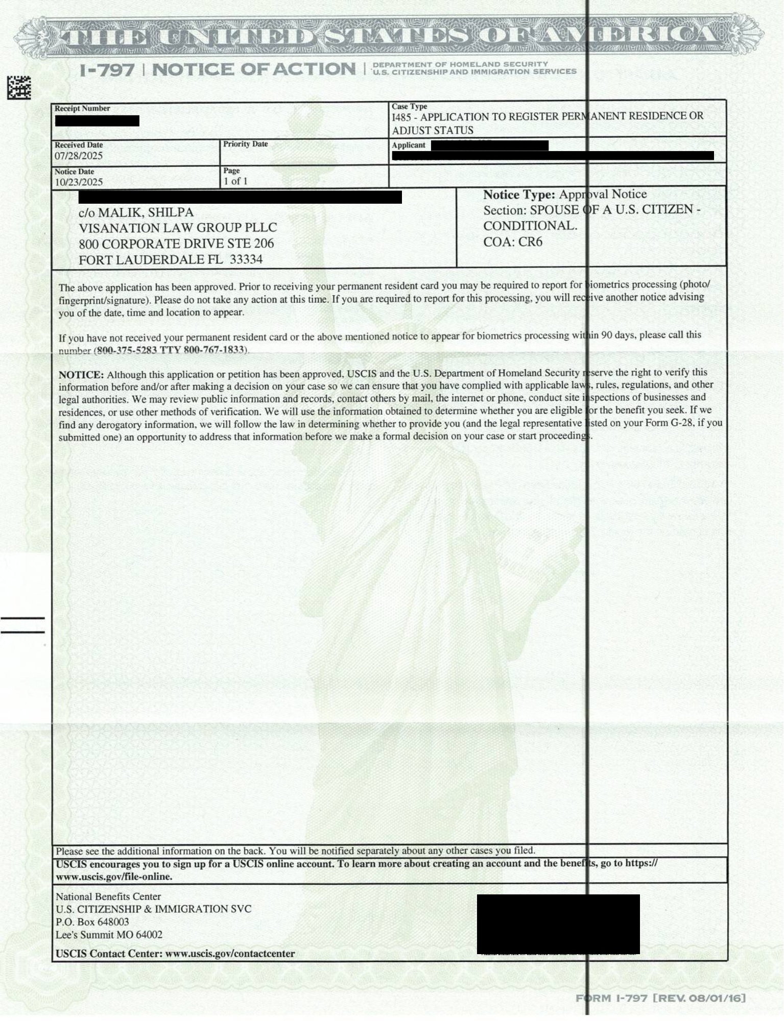 I-485 approval for marriage green card for spouse from UK