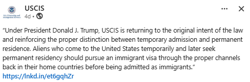 USCIS tweet about adjustment of status memo