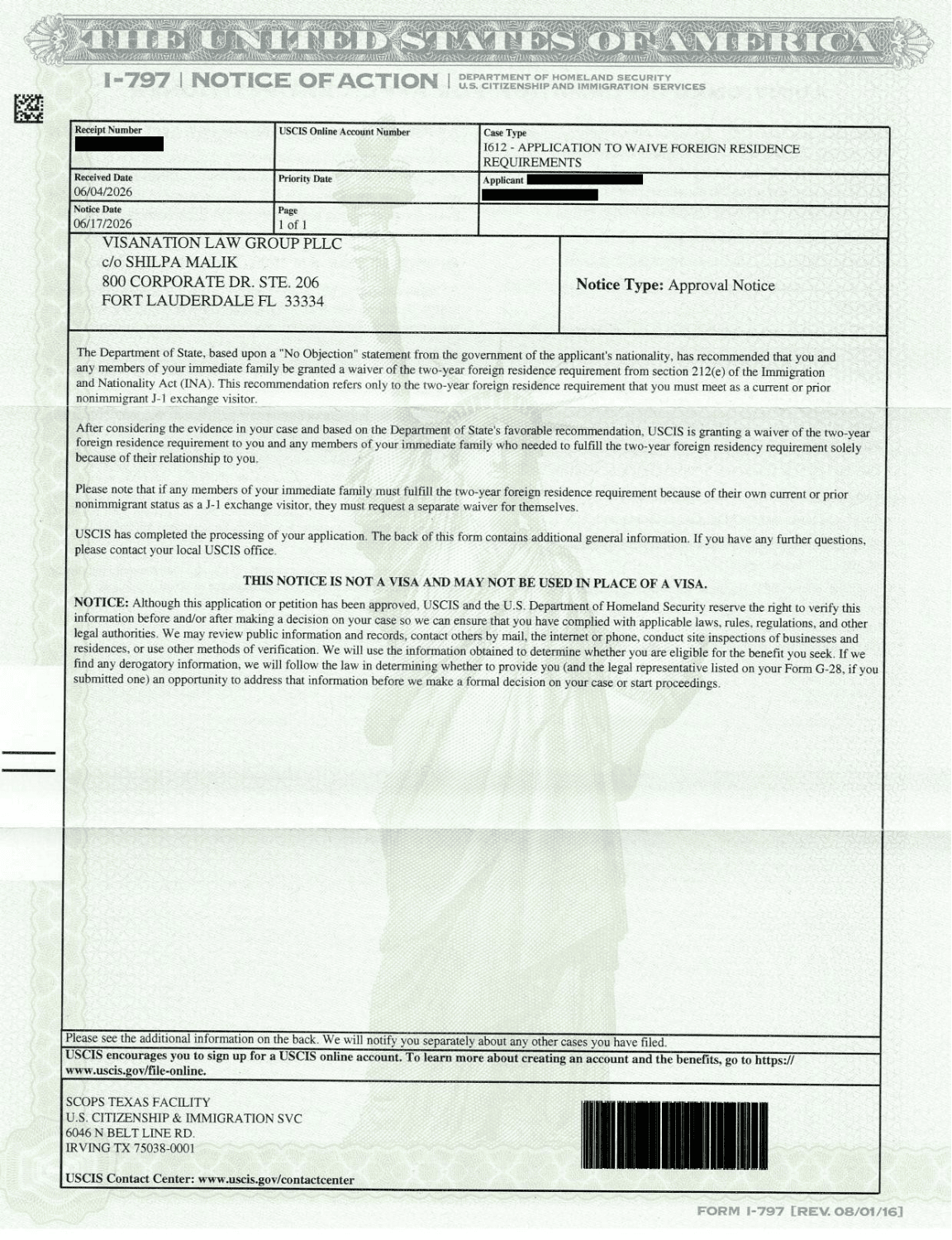 J-1 Waiver approval notice