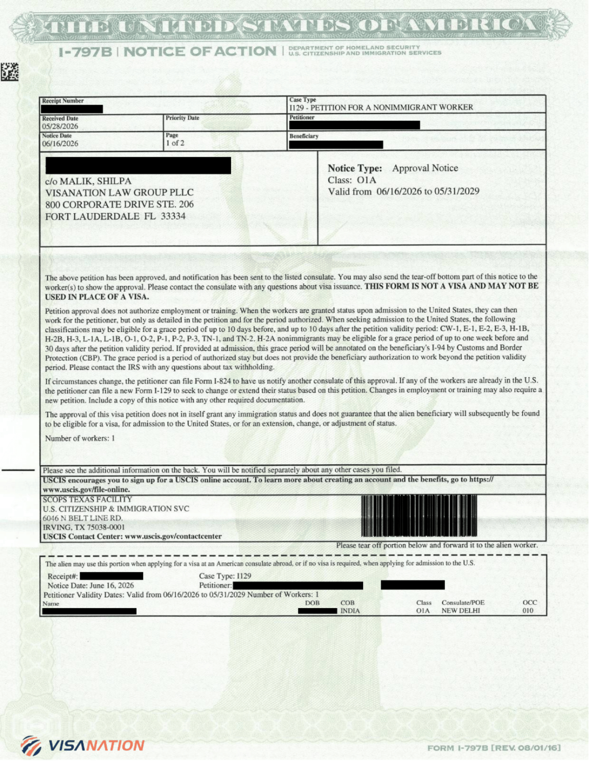 O-1A Approval Notice for CTO